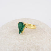 Elegant Green Onyx Diamond Shape Gemstone Ring, Gold Plated Sterling Silver Prong Set Ring, Mother's Day Gift Ring, Anniversary Gift for Her